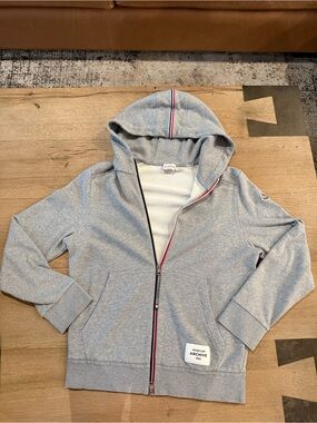 Moncler Light Gray Zip Hoodie Jacket with Tricolore Trim